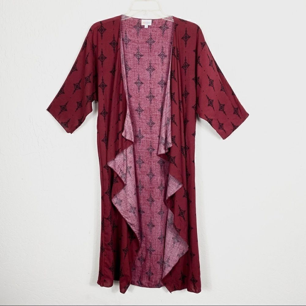 Lularoe Red & Black Pattern Long Waterfall Kimono